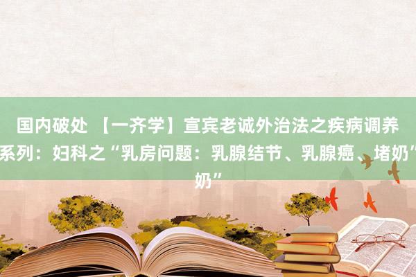 国内破处 【一齐学】宣宾老诚外治法之疾病调养系列：妇科之“乳房问题：乳腺结节、乳腺癌、堵奶”